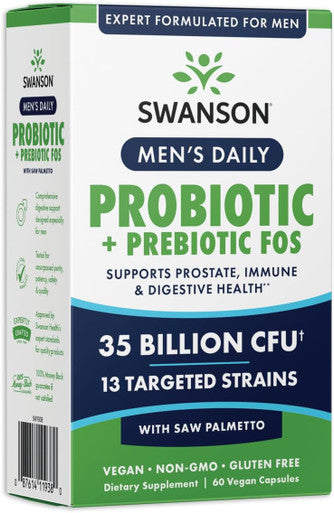 Swanson Mens Daily Probiotic + Prebiotic Fos 35 Billion Cfu 60 Vegan Caps