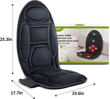 Mynt Vibration Massage Seat Cushion Memory Foam Support Chair Pad, Back Massager With 8 Vibrating Motors & Soothing Heat,Electric Seat Massager For Home Office Use(Black)