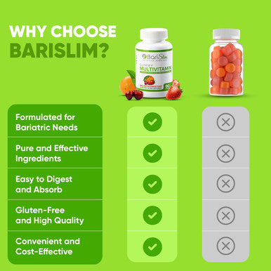 Barislim Bariatric Chewable Multivitamin Gummies - Specially Formulated Gummy Vitamin For Patients After Weight Loss Surgery - Easy To Digest & Great Tasting Fruit Flavors 90 Fruit Chews