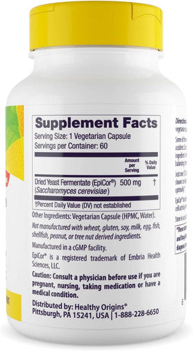 Healthy Origins EpiCor 500 mg (Immune Support, Non-GMO, Gluten Free), 60 Veggie Capsules