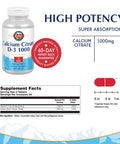 KAL Calcium Citrate with D 1000 IU Tablets, 1000 mg, 180 Count