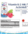 KAL Vitamin K-2 MK-7 ActivMelt | Natural Raspberry Flavor | Bone & Cardiovascular Function Support | No Sugar Added | Lab Verified | 60 Micro Tablets