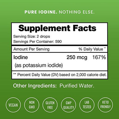 Iodine Drops (1-2 Year Supply) Vegan Liquid Iodine Supplement Solution - Supports Thyroid Health, Hormones & Weight - Tasteless, Higher Absorption Than Tablets - Iodine Tincture 590 Servings