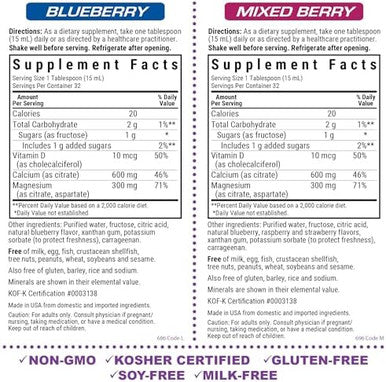 Bluebonnet Nutrition Liquid Calcium Citrate Magnesium Citrate Vitamin D3 Bone Health Gluten Soy Milk Kosher Blueberry And Mixed Berry Combo