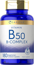Carlyle Vitamin B50 Complex | 180 Caplets | Vegetarian, Non-Gmo, Gluten Free