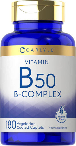 Carlyle Vitamin B50 Complex | 180 Caplets | Vegetarian, Non-Gmo, Gluten Free