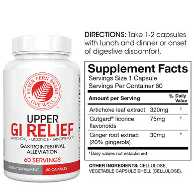 Silver Fern Gi Relief - Natural Herbal Supplement - All Natural With Artichoke Leaf Extract, Ginger Root Extract, And Gutguard Licorice Flavonoids (1 Bottle - 60 Capsules - 30 Day Supply)