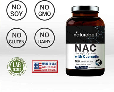 2 Pack NAcetylCysteine NAC 1200mg Per Serving 200 Capsules NAC 600mg with Quercetin Per Capsule Double Strength NAC Supplements Support Liver Lung Health NonGMO No Gluten