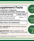 Lions Mane Supplement Mushroom Capsules -120 Count