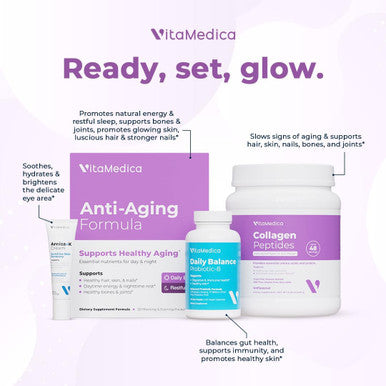 Vitamedica Anti-Aging Formula 4-In-1 Health And Beauty Supplement Anti Aging Supplement For Women And Men Healthy Hair, Skin, And Nails Natural Energy & Restful Sleep 30 Am & Pm Packets