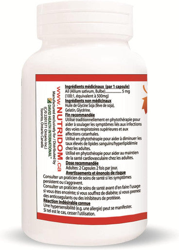 Odorless Garlic Extract 500 mg (50,000 mg Raw Equivalent) 100:1 Concentrate Ratio, 120 Softgels, Maintains Cardiovascular Health, Made in Canada by Nutridom