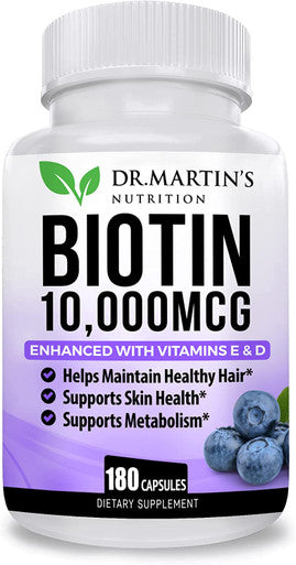 Biotin 10000 Mcg Enhanced With Vitamin D & E | 180 Count| For Healthy Hair, Skin & Nails | Energy Support | Vitamin B7 | Non-Gmo | Usa Formulated