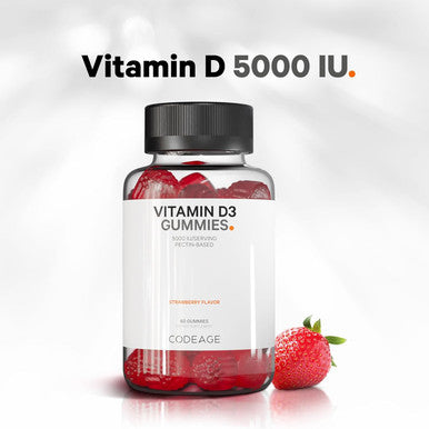 Codeage Vitamin D3 Gummy Vitamins Vitamin D3 5000 IU Gummies Cholecalciferol 125 mcg Soft Pectin-Based Animal Gelatin- Gummy Gummies Vitamins Tasty Strawberry Non-GMO - 2-Pack