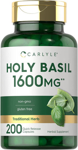 Carlyle Holy Basil 1600 Mg | 200 Capsules | Tulsi Holy Basil Leaf Extract | Herbal Supplement | Non-Gmo, Gluten Free