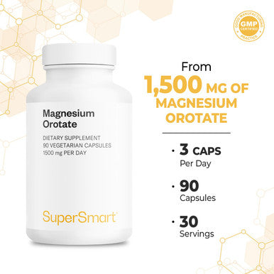 Supersmart Magnesium Orotate 1500 mg Per Day Muscle Relaxer Helps Relieve Stress Non GMO Gluten Free 90 Vegetarian Capsules