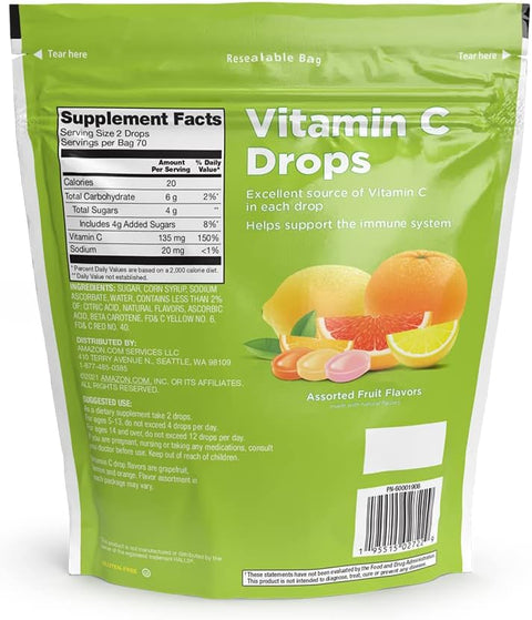 Basic Care Vitamin C Supplement Drops Lemon Orange and Grapefruit 140 Count (Previously Soundhealth)