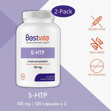 5-HTP 100mg (240 Capsules) (120 x 2) - No Stearates or Flow Agents - Gluten Free - Non GMO