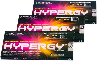 HYPERGY Mix 6 Pack - Natural Energy Supplement Without the Crash - Caffeine Gummy with Taurine - Sugar Free Gluten Free - Helps to Boost Energy & Stamina - Workout Supplement - 3 Flavours - 36 Gummies
