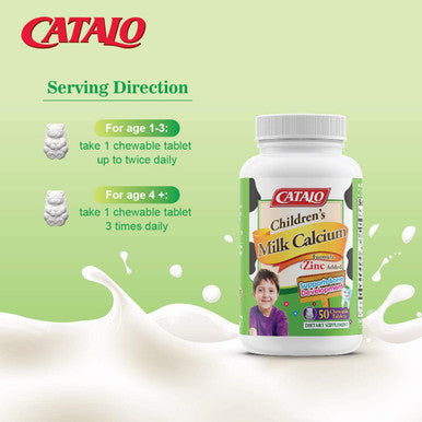 CATALO Childrens Milk Calcium Formula Zinc Added Promote Bone Growth and Teeth Development with Milk Calcium and Zinc 50 Chewable Tablets