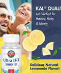 KAL 5000 Iu Ultra D-3 Tablets, Lemonade, 120 Count