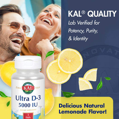 KAL 5000 Iu Ultra D-3 Tablets, Lemonade, 120 Count