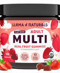 Llama Naturals Multivitamin for Women & Men Vegan Organic Gummies with Vitamin D C & K Adults Real Fruit Gummy Vitamins Chewable Multivitamin Supplement No Added Sugar Cane Strawberry 120 Ct