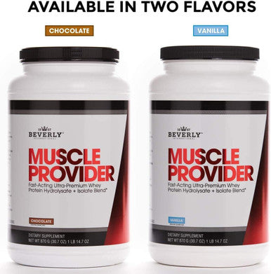 Beverly International Muscle Provider, 30 Servings, Chocolate. Super-Fast-Absorbing Whey Protein Powder For Recovery, Lean Muscle. Fills Your Muscles, Not Your Stomach. Tastes Like Ice Cream