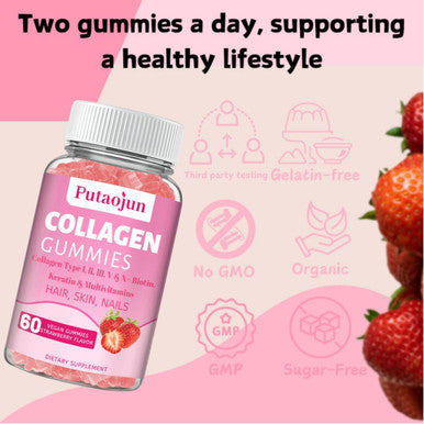 Collagen Gummies Hair, Skin & Nails Gummies With Biotin And Collagen, Vitamin C, E, & Zinc Strawberry Flavored Collagen Gummies For Women Strawberry Flavored 120 Gummies