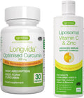 Liposomal Vitamin C 1000mg & Zinc + Longvida Lipidated Curcumin 500mg Vegan Bundle, Ultra Bioavailable Curcumin with High Absorption Liquid Immune Support Complex, by Igennus