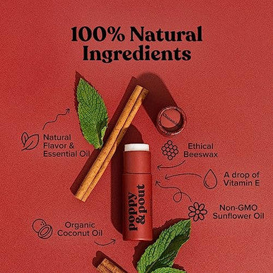 Poppy & Pout Jumbo Lip Balm 2 Pack, All Natural Lip Balms & Moisturizers, Hydrates With Beeswax, Vitamin E, Organic Coconut, Island Coconut & Cinnamint