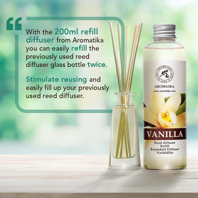 Vanilla Diffuser Refill w/Natural Essential Vanilla Oil 200ml - Intensive - Fresh & Long Lasting Fragrance - Reed Diffuser Oil - Best for Aromatherapy - SPA - Home - Office - Fitness Club