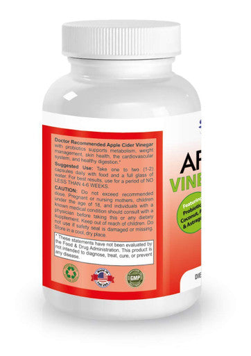 Apple Cider Vinegar Capsules 100 Organic Apple Cider Vinegar Pills 1500 mg Natural Digestion Immune Booster Support Cleansing Supplement with Probiotics