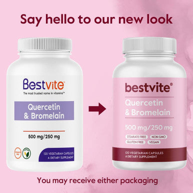 Bestvite Quercetin with Bromelain 500mg/250mg (120 Vegetarian Capsules) - No Stearates - No Silicon Dioxide - Vegan - Non GMO - Gluten