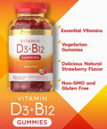Carlyle Vitamin D3 + B12 Complex Gummies | 90 Count | Vegetarian, Non-Gmo, And Gluten Free Formula | Natural Strawberry Flavor