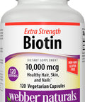 Webber Naturals Extra Strength Biotin 10000 mcg 120 Capsules Supports Healthy Hair Skin Nails Energy Metabolism Vitamin Supplement Gluten NonGMO Suitable for Vegetarians and Vegans