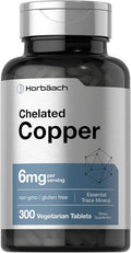 HorbAach Chelated Copper Supplement 6Mg 300 Tablets Essential Trace Mineral Vegetarian, Non-Gmo, Gluten Free