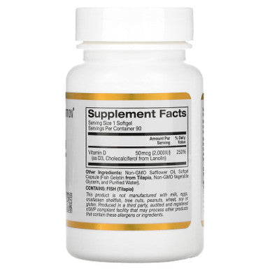 Vitamin D3, 50 Mcg (2,000 Iu), 90 Fish Gelatin Softgels, California Gold Nutrition