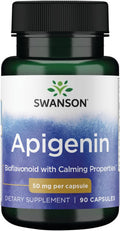 Swanson Apigenin Supplement 50mg capsules (90 count) Helps Promote Sleep Stress Relief & Overall Men's Health (Packaging May Vary)