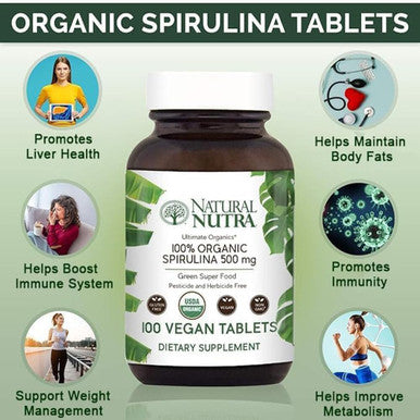 Natural Nutra 100% Usda Organic Spirulina Tablets, Promotes Immune System, 300Mg, 100 Vegan Tablets