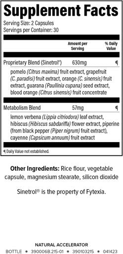 Isagenix Natural Accelerator Blend Supports Enhanced Metabolism Features Sinetrol Patented and Clinically Studied Ingredient Supports Fat Burning with Thermogenic Cayenne Lemon Verbena Guarana