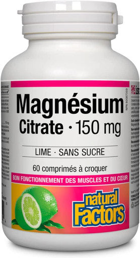 Natural Factors Magnesium Citrate 150 mg Tablets Key Lime Sugar Free 60 Count