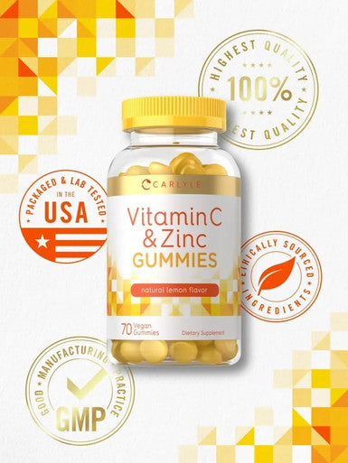 Carlyle Vitamin C and Zinc Gummies | 70 Count | Vegan Non-GMO and Gluten Supplement | Lemon Flavor