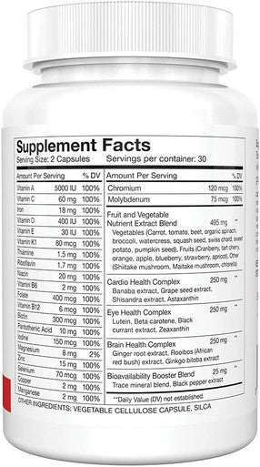 Silver Fern Whole Food Daily Multi Vitamin W/Trace Mineral Blend Supplement - 4 Bottles - 60 Vegicaps Each - 120 Day Supply - Natural, Non-Gmo, Vegan, Multivitamin - Zero Synthetics