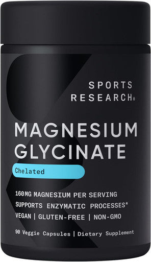 Sports ResearchÃ‚Â® Magnesium Glycinate - Supports Restful Sleep & Enzymatic Processes - 160 mg Chelated Magnesium - Vegan Capsule - 90 Count