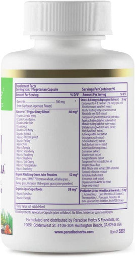 Paradise Herbs | Earth's Blend Quercetin | Superfood Immune Formula | Nature's C Organic Veggie Berry Blend | Probiotics | Adaptogens | Vegan | NON-GMO | Gluten | 90 Vegetarian Capsules