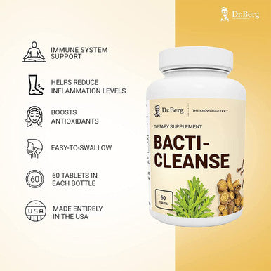 Dr. Berg's Bacti-Cleanse - 8in1 Immune Booster Supplements with Digestive and Inflammation Support Formula - Natural Phytonutrients Minerals and Rich in Antioxidants w/ Vitamin D3 & Zinc - 60 Capsules