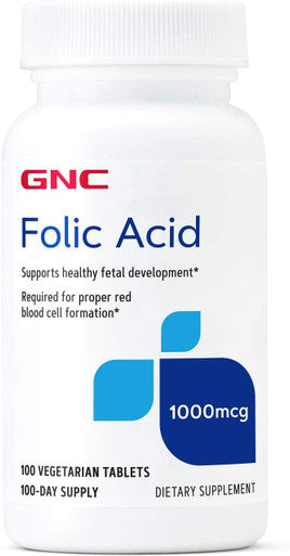 Gnc Folic Acid 1000Mcg Supports Healthy Fetal Development Required For Proper Red Blood Cell Formation Vegetarian Formula 100 Count