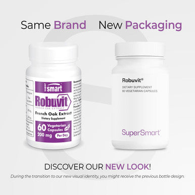 Supersmart Robuvit 200 mg Per Day French Oak Wood Extract for Stress Emotional Wellness Antioxidant Supplement Helps Fight Fatigue NonGMO Gluten Free 60 Vegetarian Capsules