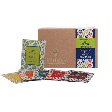 Octavius Assorted Tea Sampler Set (6 Flavors 100 Tea Bags) | Black & Green Tea Sampler Pack | Tea Set | Pack of 2
