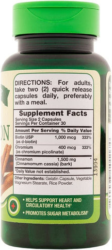 Nature's Truth Cinnamon with Biotin and Chromium Capsules, 60 Count